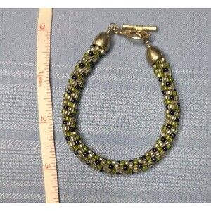 Green Blue Gray Peyote Stitch Seed Bead Bracelet
